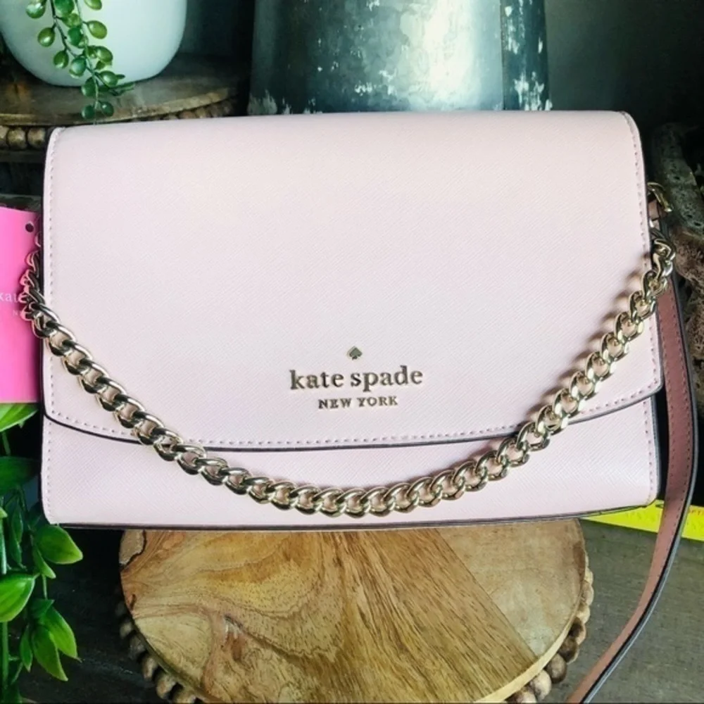 Kate Spade New York Saffiano Crossbody Bag with Chain Strap Blush Pink NWT